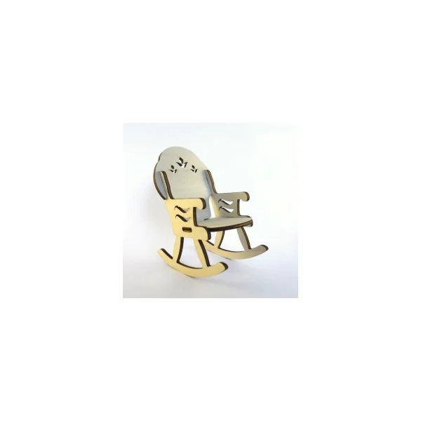 Fauteuil à bascule miniature 3D en bois maison poupée, baptême, déco