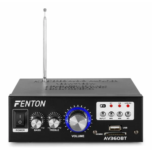 Fenton AV360BT - Amplificateur 2x 40 Watts, FM/USB/SD/MP3, Bluetooth avec Télécommande