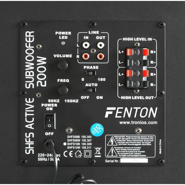 Fenton SHFS10B - Subwoofer Caisson de Basses Amplifié 10" - Noir