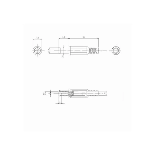 Fiche jack alim mâle 12V DC 2A 5.5mm 3.3mm 1mm avec manchon