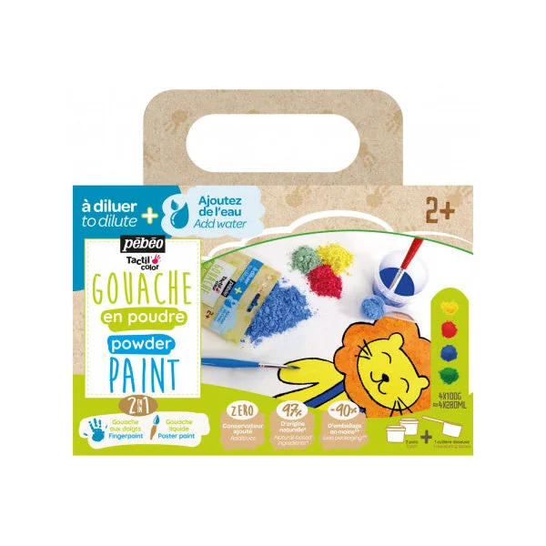 Gouache en poudre Tactilcolor set de 4 x 100gr + accessoires