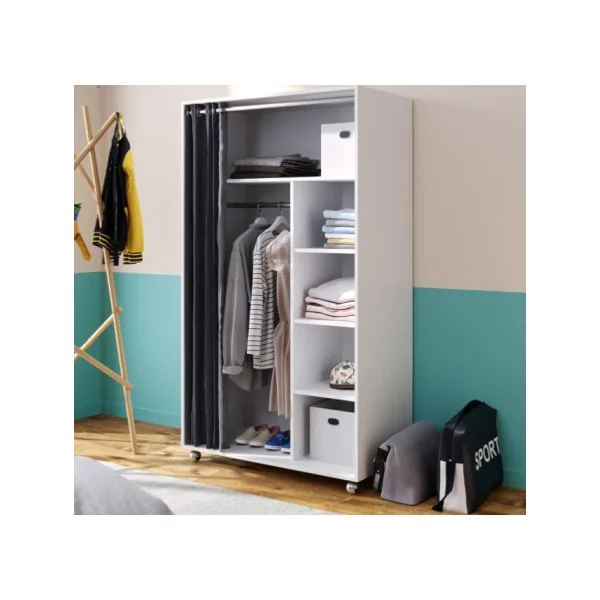 Grande Armoire mobile blanche penderie ouverte penderie avec rideau armoire étagère
