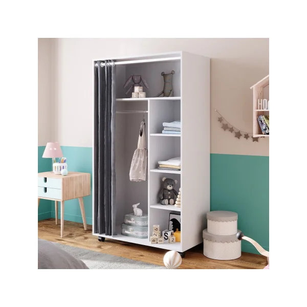 Grande Armoire mobile blanche penderie ouverte penderie avec rideau armoire étagère