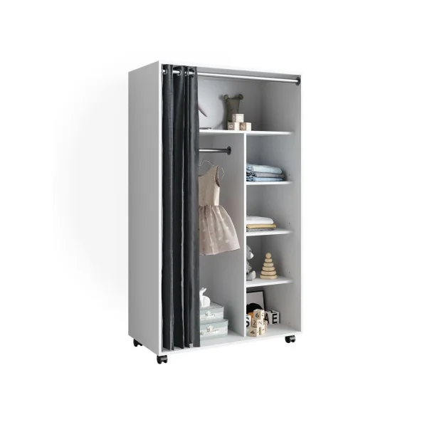 Grande Armoire mobile blanche penderie ouverte penderie avec rideau armoire étagère