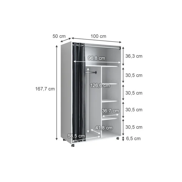 Grande Armoire mobile blanche penderie ouverte penderie avec rideau armoire étagère