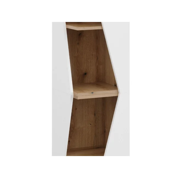 Grande Bibliothèque d'angle blanche et chêne Meuble rangement livre étagère rangement