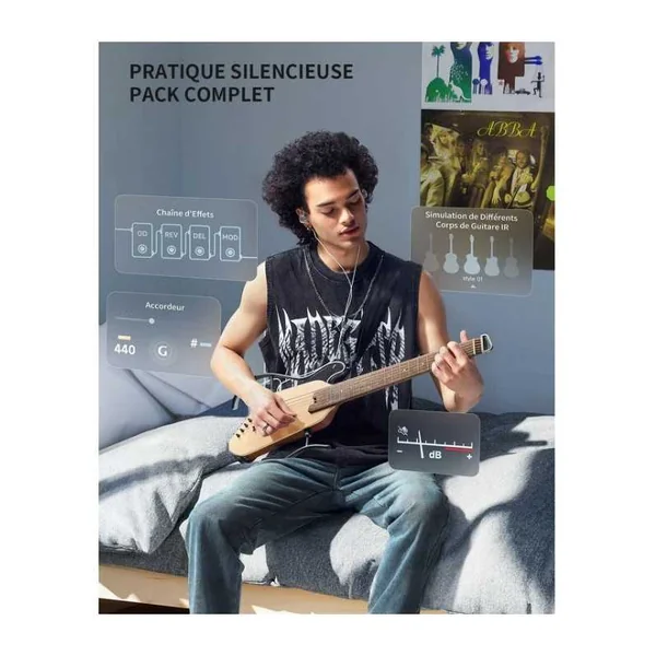 Guitare Folk Electro Donner HUSH-I Pro Travel Guitar Nat SP