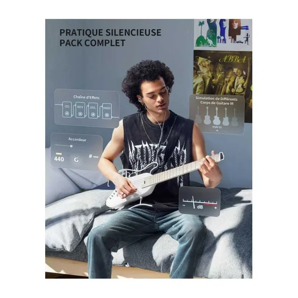 Guitare Folk Electro Donner HUSH-I Pro Travel Guitar White