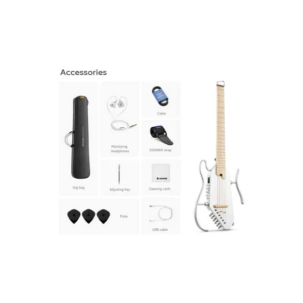 Guitare Folk Electro Donner HUSH-I Pro Travel Guitar White