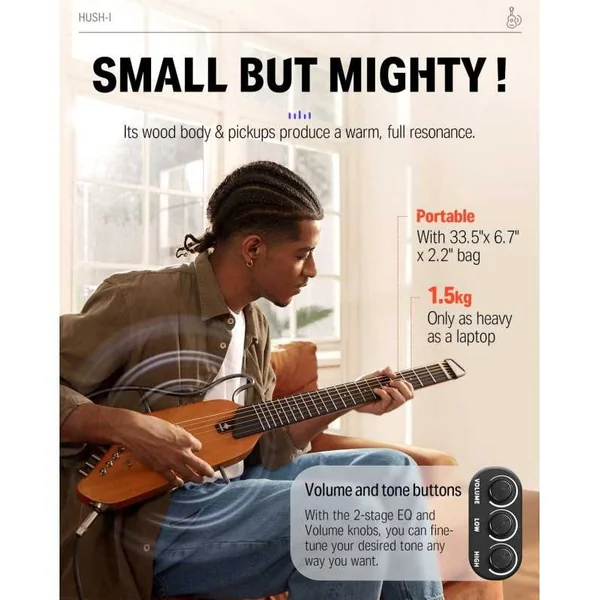 Guitare Folk Electro Donner HUSH-I Travel Guitar MH Nat
