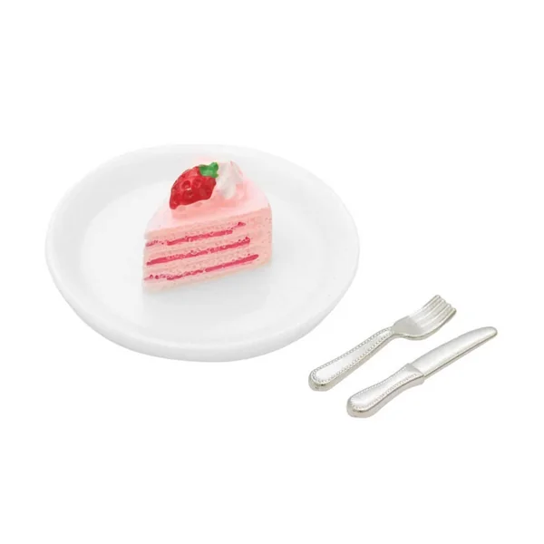 Gâteau à la fraise miniature dans assiette + couverts - Rico Design