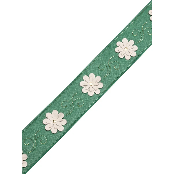 In Bloom - Courroie 6,35 cm en cuir premium et fleurs rivetees à la main - Green