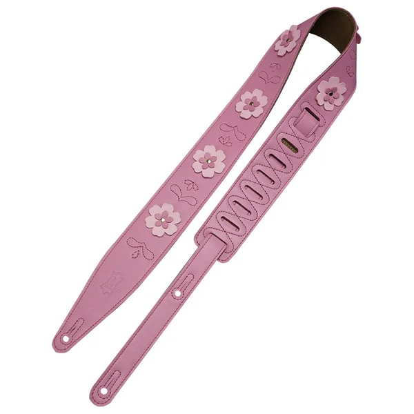 In Bloom - Courroie 6,35 cm en cuir premium et fleurs rivetees à la main - Primrose Pink