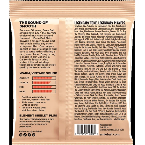 Jeu de Cordes pour Basse Electrique Ernie Ball 2801 Flatwound short scale 45-105