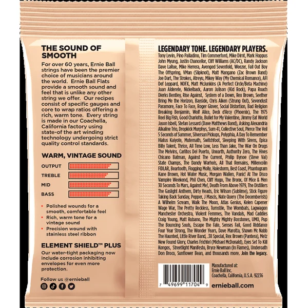 Jeu de Cordes pour Basse Electrique Ernie Ball 2805 Flatwound long scale 45-105