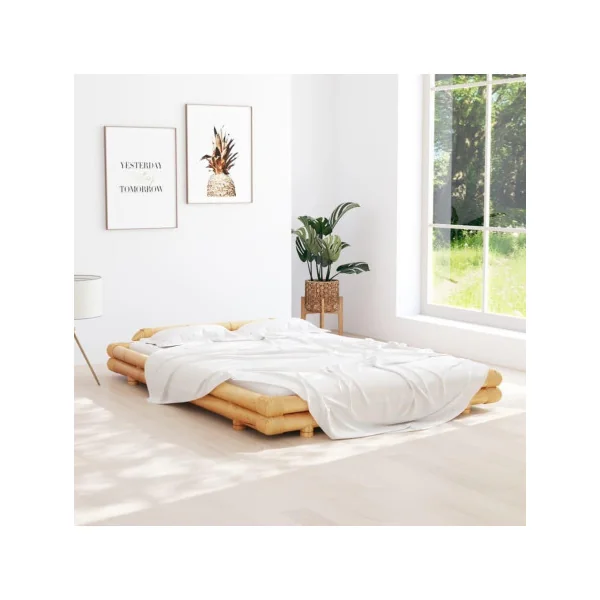 Lit bambou 160x200 cm naturel lit adulte véritable bambou lit deux places