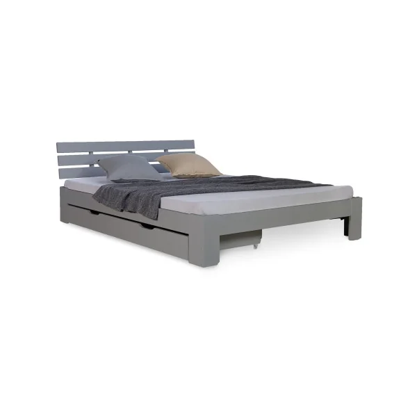 Lit bois gris 140x200 cm + Tiroir lit double pin massif lit deux places