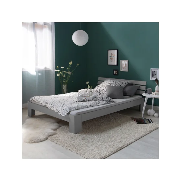 Lit bois gris 140x200 cm + Tiroir lit double pin massif lit deux places
