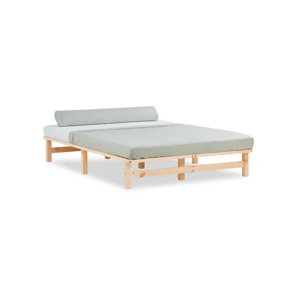 Lit bois naturel 140x200 cm lit double pin massif lit deux places avec sommier à lattes
