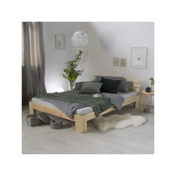 Lit bois naturel 140x200 cm + Tiroir lit double pin massif lit deux places