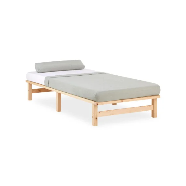 Lit bois naturel 90x200 cm lit double pin massif lit avec sommier à lattes