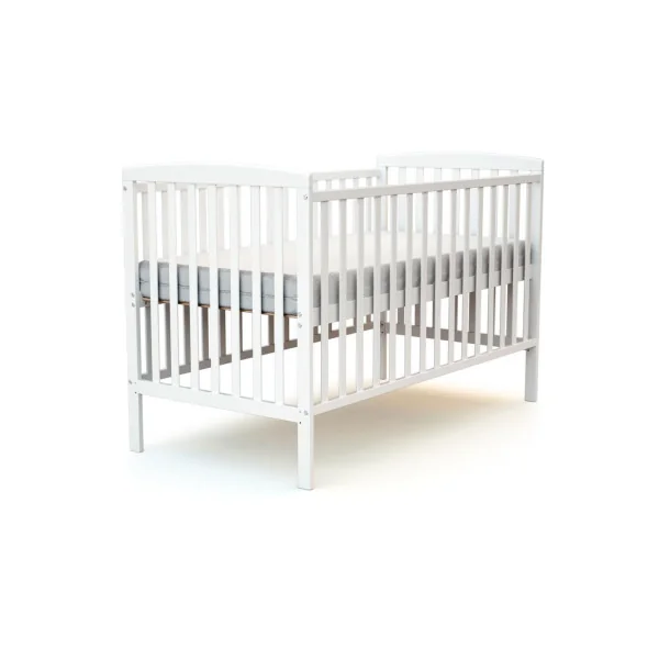 Lit bébé barreaux 70x140 cm hêtre massif blanc sommier réglable sur 2 hauteurs