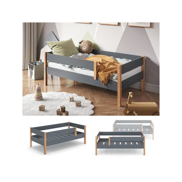 Lit enfant 80x160 anthracite et bois massif de Aulne Lit d'enfant moderne