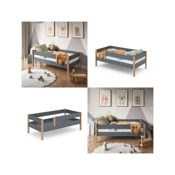 Lit enfant 80x160 anthracite et bois massif de Aulne Lit d'enfant moderne