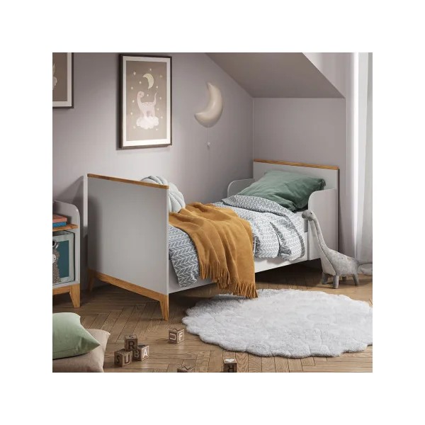 Lit enfant 80x160 blanc et bois massif de Aulne Lit d'enfant moderne
