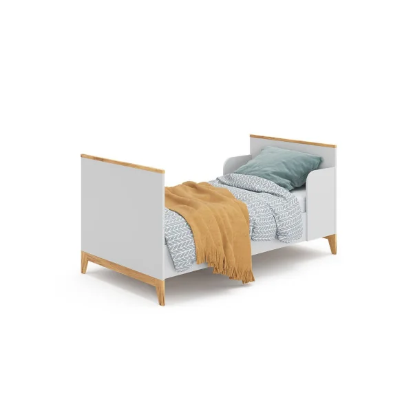Lit enfant 80x160 blanc et bois massif de Aulne Lit d'enfant moderne
