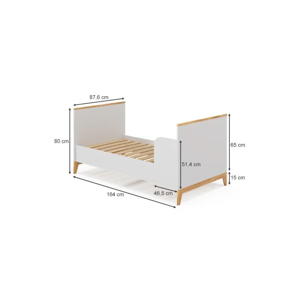 Lit enfant 80x160 blanc et bois massif de Aulne Lit d'enfant moderne