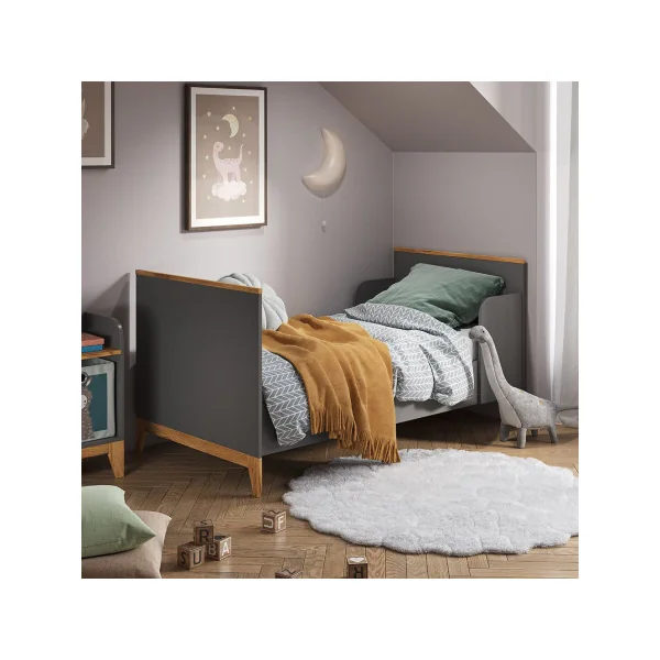 Lit enfant 80x160 gris et bois massif de Aulne Lit d'enfant moderne