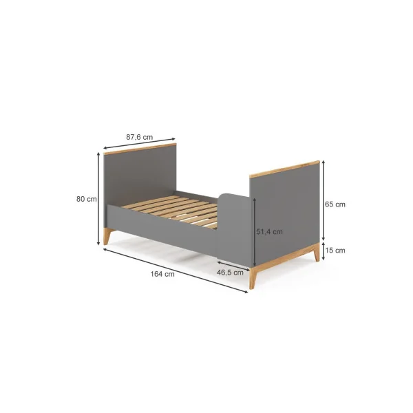 Lit enfant 80x160 gris et bois massif de Aulne Lit d'enfant moderne