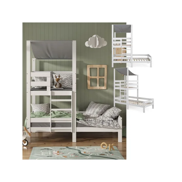 Lit montessori 90x200 cm Lit cabane Lit avec échelle Lit mezzanine de repos Lit maison avec sommier