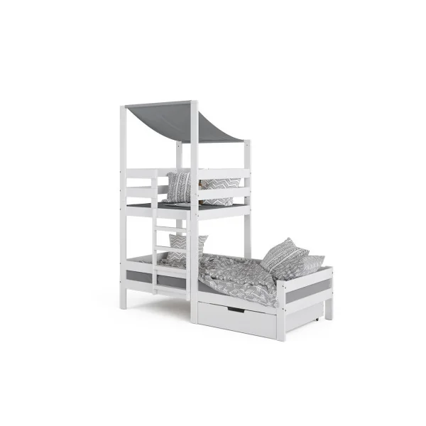 Lit montessori 90x200 cm + tiroir Lit cabane Lit avec échelle Lit mezzanine de repos Lit maison avec sommier