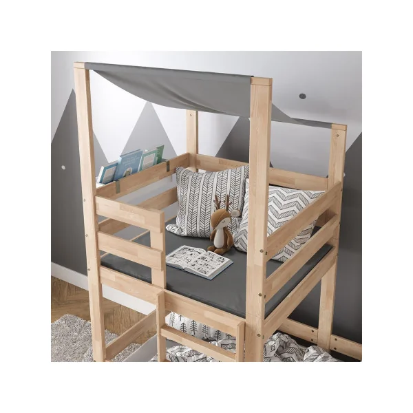 Lit montessori 90x200 cm + tiroir naturel Lit cabane Lit avec échelle Lit mezzanine de repos Lit maison avec sommier