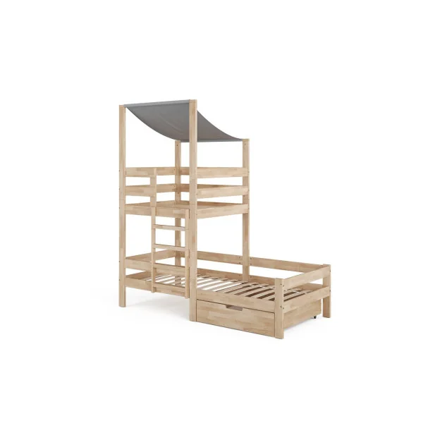 Lit montessori 90x200 cm + tiroir naturel Lit cabane Lit avec échelle Lit mezzanine de repos Lit maison avec sommier