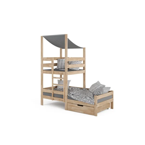 Lit montessori 90x200 cm + tiroir naturel Lit cabane Lit avec échelle Lit mezzanine de repos Lit maison avec sommier