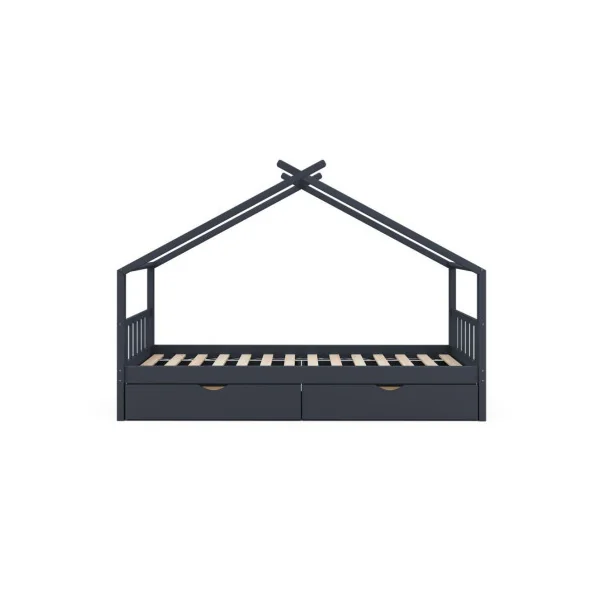 Lit montessori anthracite pour enfant 90x200 cm avec tiroirs rangement lit cabane lit maison avec sommier lit bois massif lit en