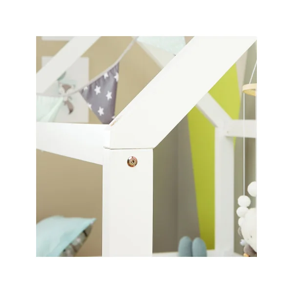 Lit montessori blanc lit cabane 90x200 cm avec barrières lit enfant avec sommier lit maison