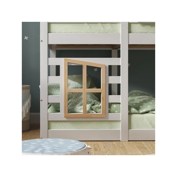 Lit Montessori Mezzanine Blanc pour Enfant 90x200 cm Bois Naturel Lit Enfant Superposé Cabane Lit Maison avec Sommier