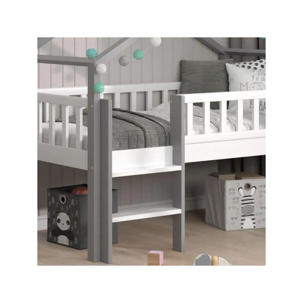 Lit montessori mezzanine pour enfant 80x160 cm blanc et gris lit mezzanine cabane lit maison avec sommier lit bois massif