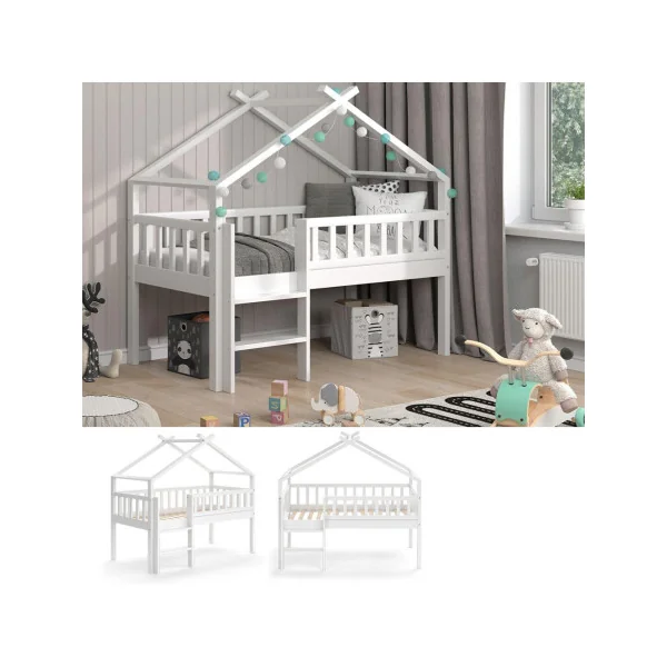 Lit montessori mezzanine pour enfant 80x160 cm lit mezzanine cabane lit maison avec sommier lit bois massif