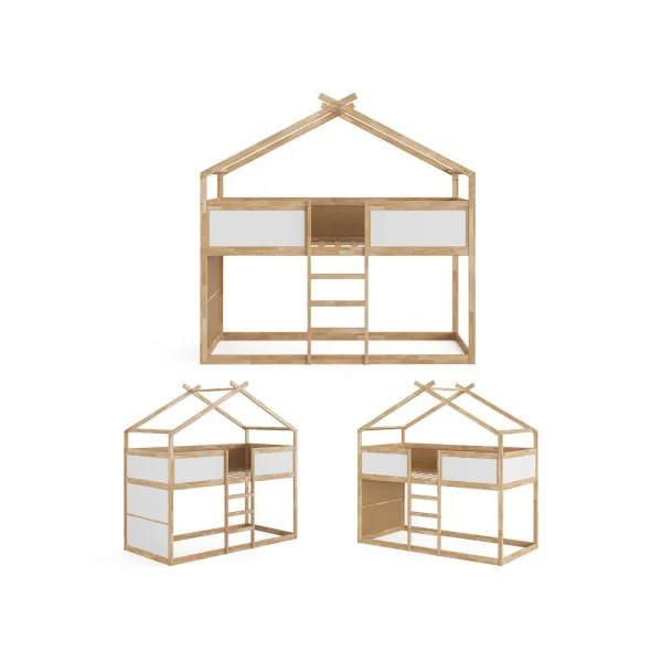 Lit montessori mezzanine pour enfant 90x200 cm blanc et Aulne lit mezzanine cabane lit maison avec sommier lit bois massif