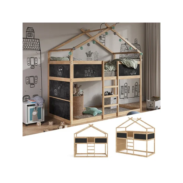 Lit montessori mezzanine pour enfant 90x200 cm blanc et noir lit mezzanine cabane lit maison avec sommier lit bois massif