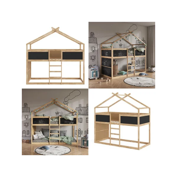 Lit montessori mezzanine pour enfant 90x200 cm blanc et noir lit mezzanine cabane lit maison avec sommier lit bois massif