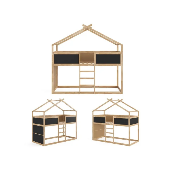 Lit montessori mezzanine pour enfant 90x200 cm blanc et noir lit mezzanine cabane lit maison avec sommier lit bois massif