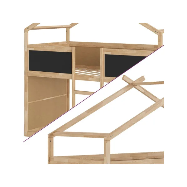 Lit montessori mezzanine pour enfant 90x200 cm blanc et noir lit mezzanine cabane lit maison avec sommier lit bois massif