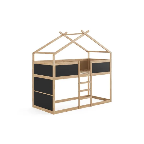 Lit montessori mezzanine pour enfant 90x200 cm blanc et noir lit mezzanine cabane lit maison avec sommier lit bois massif