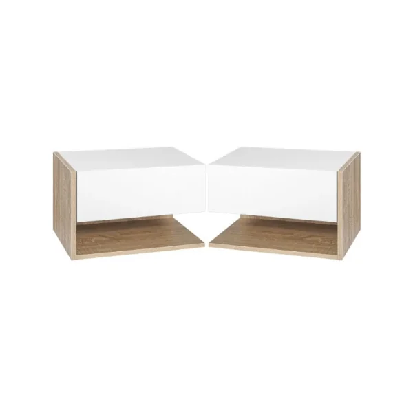Lot 2 tables chevet chêne clair et blanc Table de nuit suspendu chevet chambre design